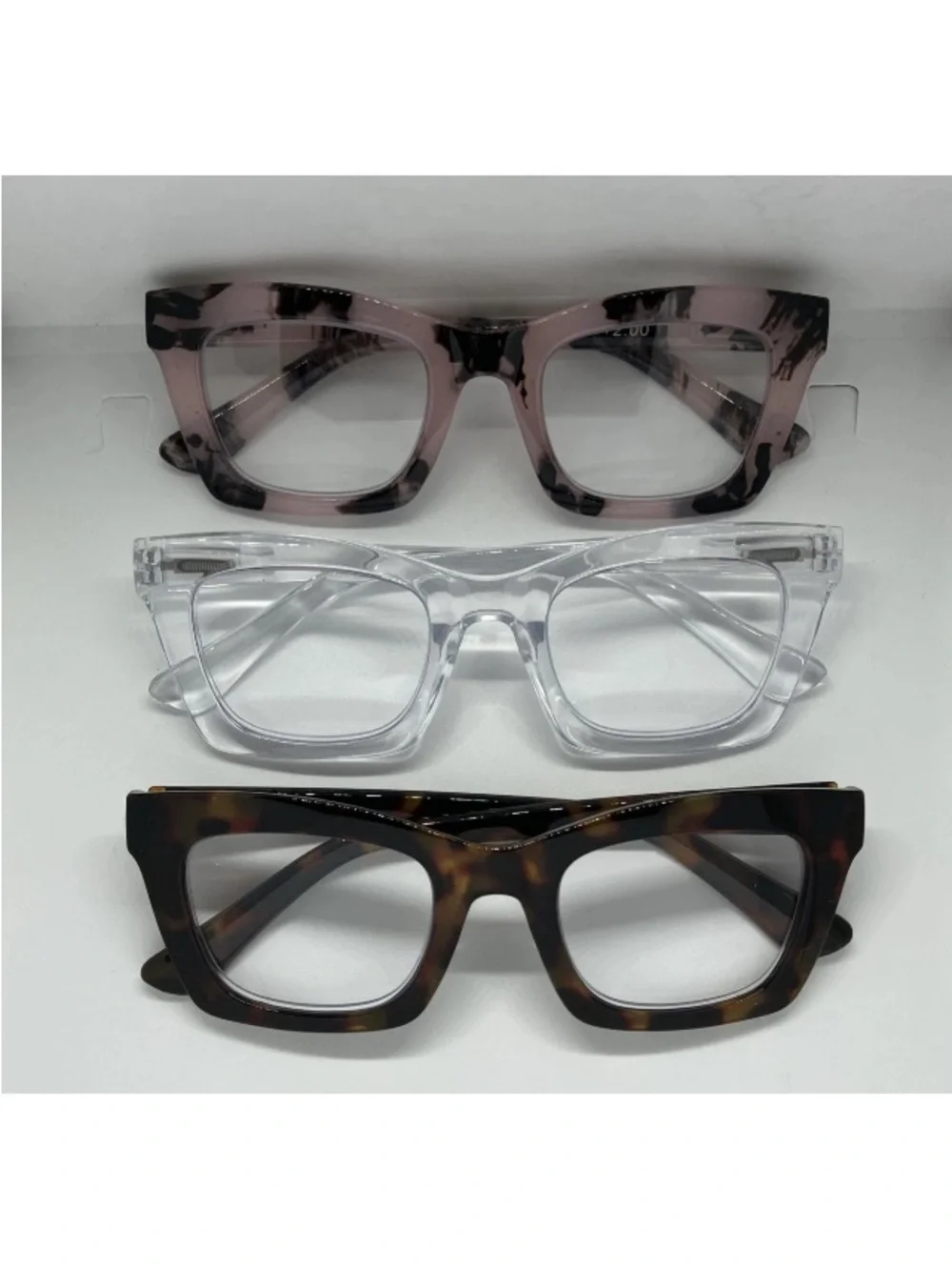 3 Pr. Oversized Pink Leopard Clear 2.0 Womens Reading Glasses Square Readers New